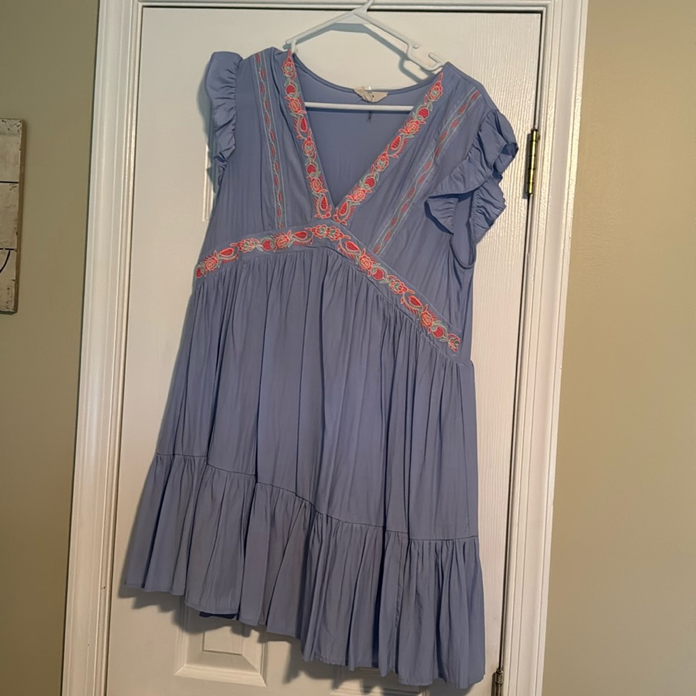 Blue baby Doll dress with embroidery